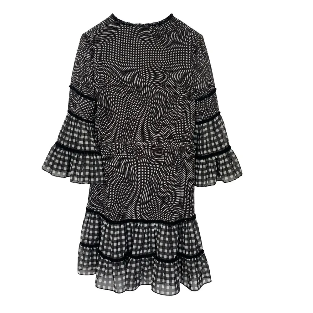 Jonathan Simkhai Dress Mixed Media Black White silk Blend Size XS Romance Flowy - Picture 2 of 10